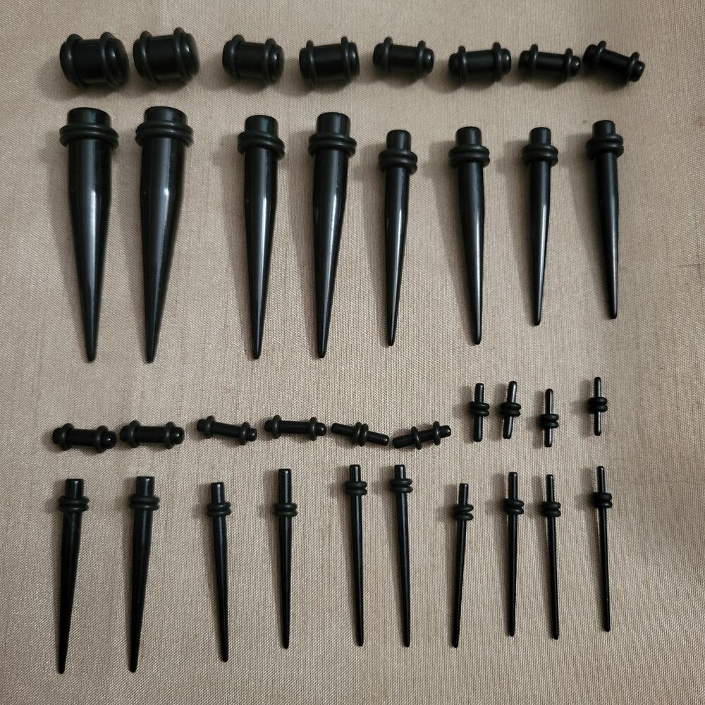 9 sizes 14 - 00 gauge black acrylic taper and plug ear lobe stretching set